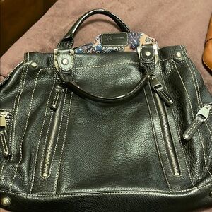 Black Leather Handbag with Silver Accents